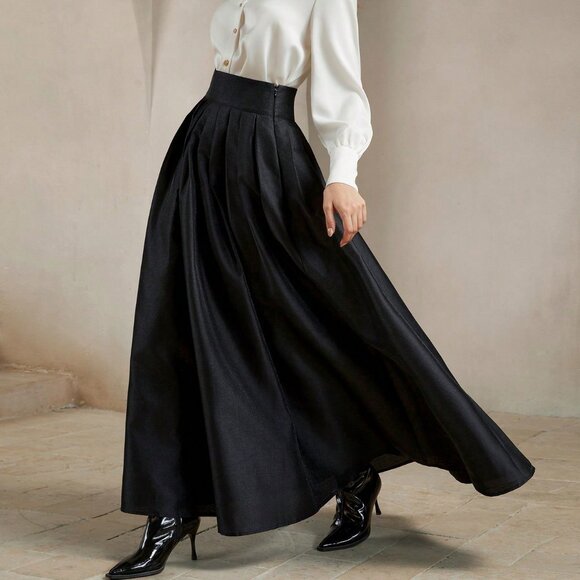 Black Elegant Women's High-Waisted Puff Skirt - Picture 3 of 7